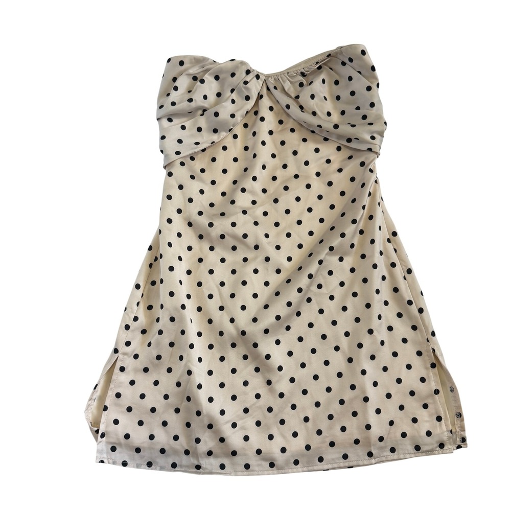 Princess Polly Polka Dot Strapless Satin Mini Dress Cream Black Sz 2